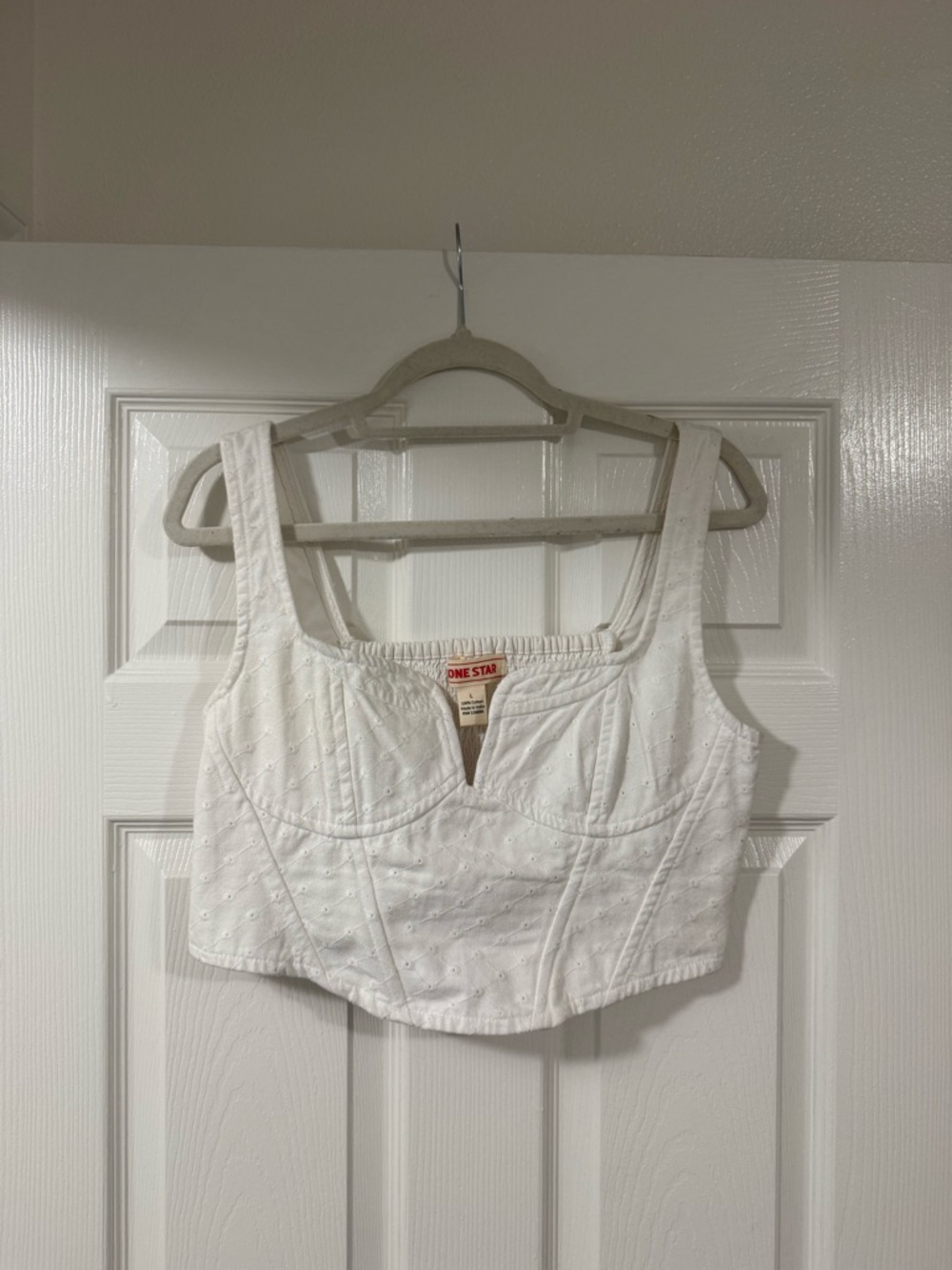 White Eyelet Crop Top with Structured Bust